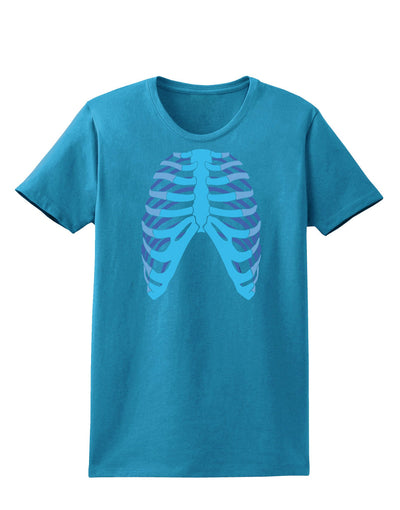 Human Blue Skeleton Bones Ribcage Womens Dark T-Shirt-TooLoud-Turquoise-X-Small-Davson Sales