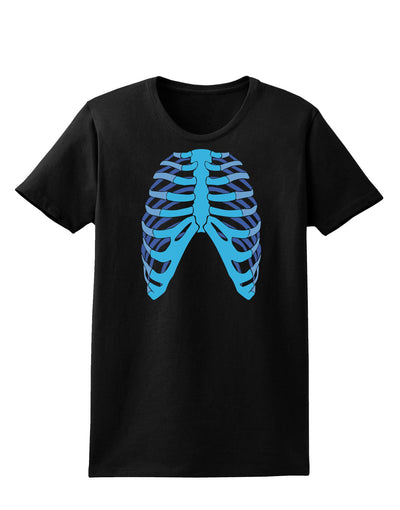 Human Blue Skeleton Bones Ribcage Womens Dark T-Shirt-TooLoud-Black-X-Small-Davson Sales