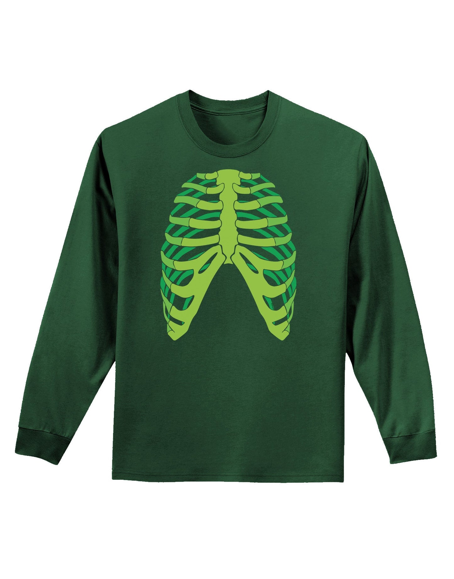 Human Green Skeleton Bones Ribcage Adult Long Sleeve Dark T-Shirt-TooLoud-Dark-Green-Small-Davson Sales