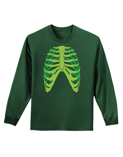 Human Green Skeleton Bones Ribcage Adult Long Sleeve Dark T-Shirt-TooLoud-Dark-Green-Small-Davson Sales