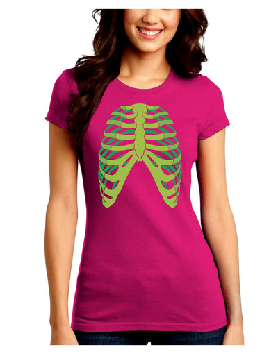 Human Green Skeleton Bones Ribcage Juniors Crew Dark T-Shirt-T-Shirts Juniors Tops-TooLoud-Hot-Pink-Juniors Fitted Small-Davson Sales