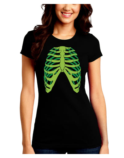 Human Green Skeleton Bones Ribcage Juniors Crew Dark T-Shirt-T-Shirts Juniors Tops-TooLoud-Black-Juniors Fitted Small-Davson Sales