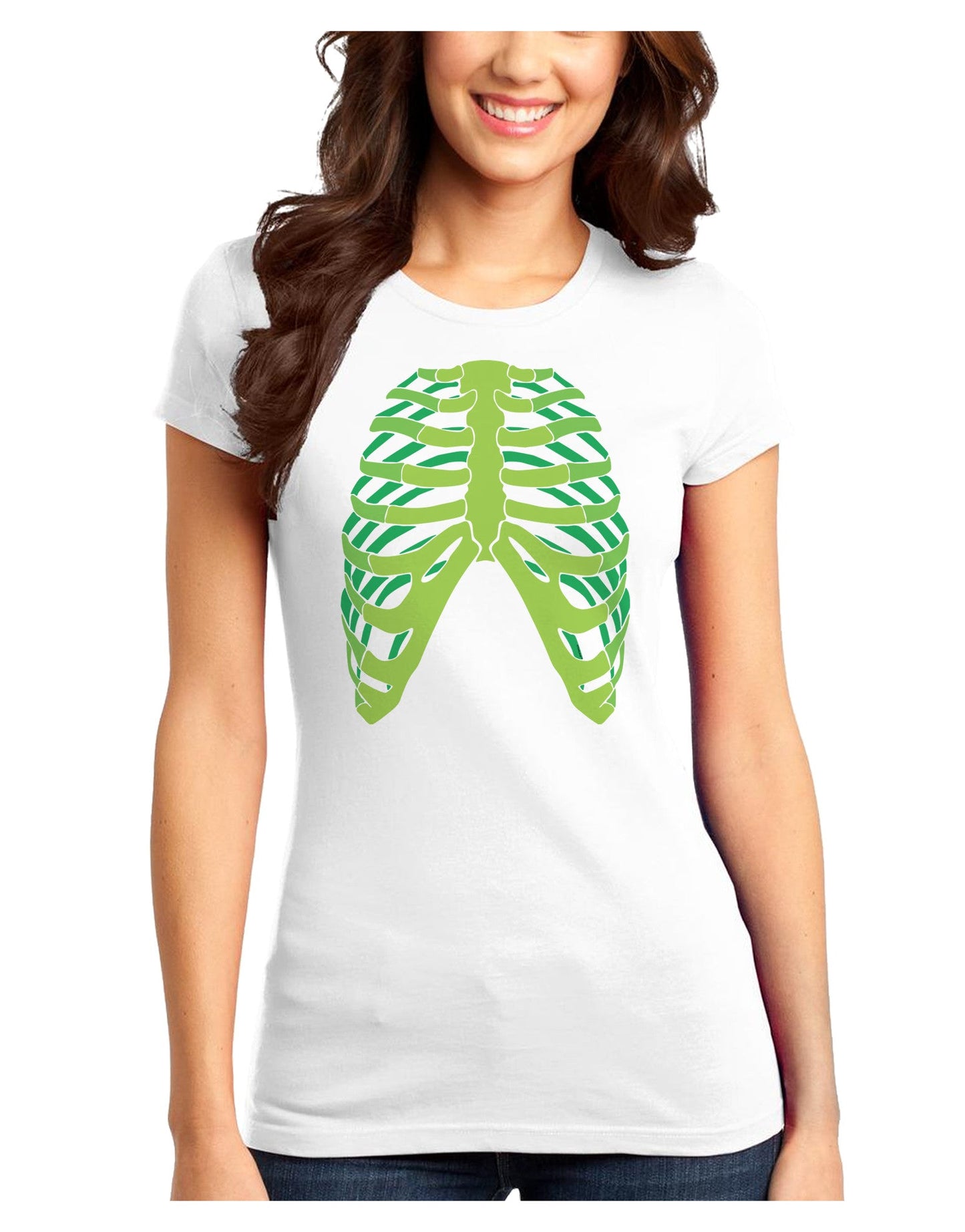 Human Green Skeleton Bones Ribcage Juniors T-Shirt-Womens Juniors T-Shirt-TooLoud-White-Juniors Fitted XS-Davson Sales