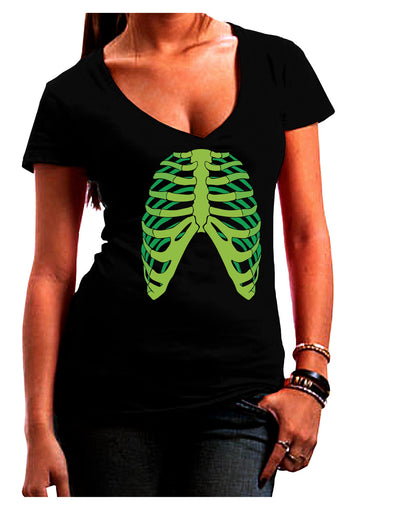 Human Green Skeleton Bones Ribcage Juniors V-Neck Dark T-Shirt-Womens V-Neck T-Shirts-TooLoud-Black-Small-Davson Sales