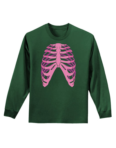 Human Pink Skeleton Bones Ribcage Adult Long Sleeve Dark T-Shirt-TooLoud-Dark-Green-Small-Davson Sales