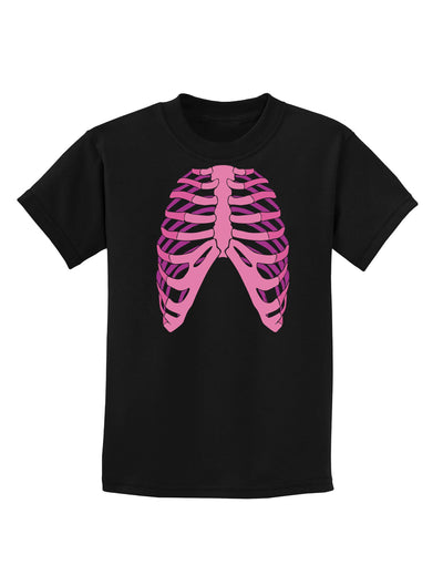 Human Pink Skeleton Bones Ribcage Childrens Dark T-Shirt-Childrens T-Shirt-TooLoud-Black-X-Small-Davson Sales