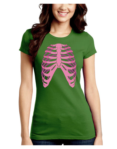 Human Pink Skeleton Bones Ribcage Juniors Crew Dark T-Shirt-T-Shirts Juniors Tops-TooLoud-Kiwi-Green-Juniors Fitted Small-Davson Sales