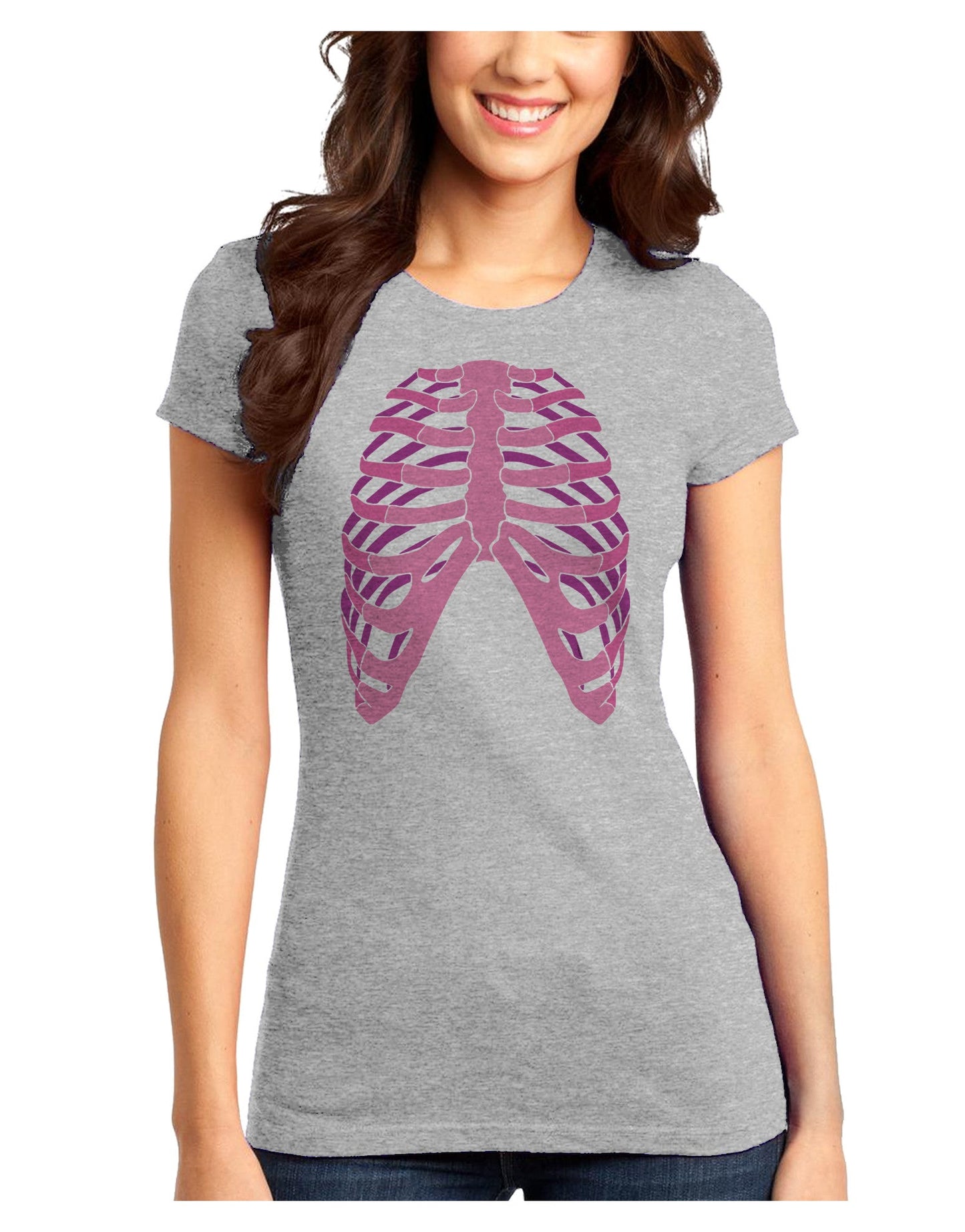 Human Pink Skeleton Bones Ribcage Juniors T-Shirt-Womens Juniors T-Shirt-TooLoud-Ash-Gray-Juniors Fitted XS-Davson Sales