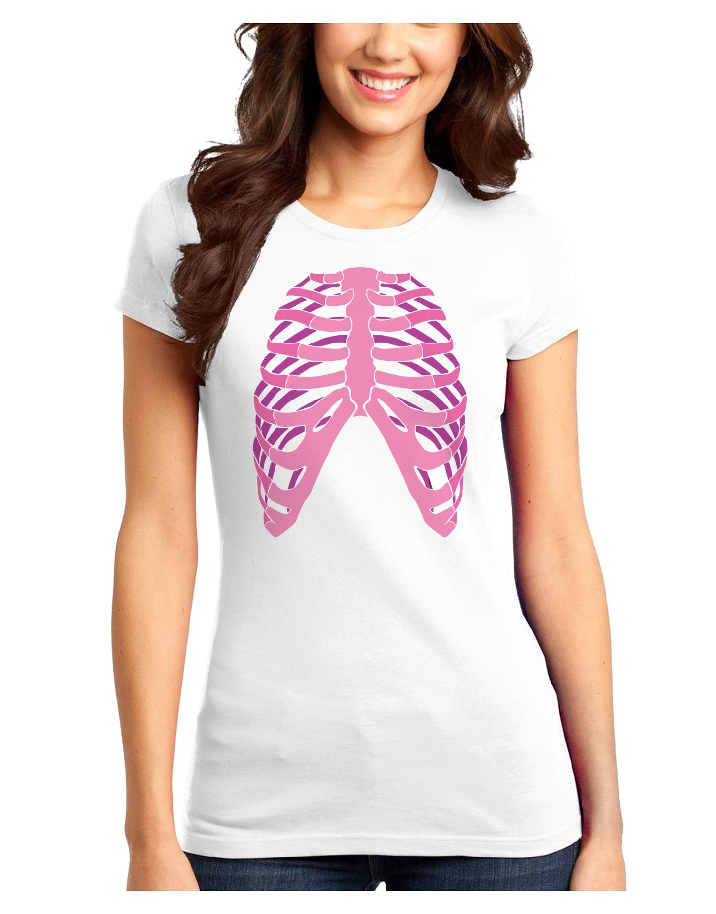 Human Pink Skeleton Bones Ribcage Juniors T-Shirt-Womens Juniors T-Shirt-TooLoud-White-Juniors Fitted XS-Davson Sales