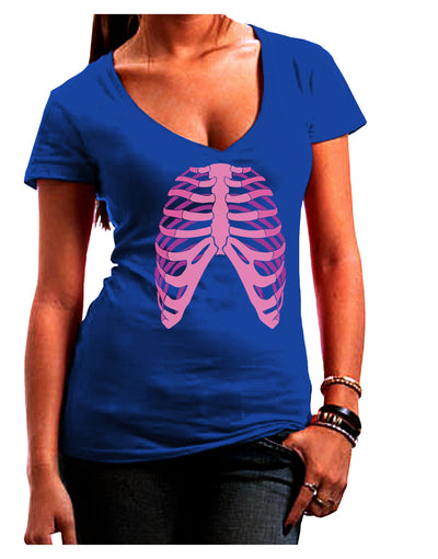 Human Pink Skeleton Bones Ribcage Juniors V-Neck Dark T-Shirt-Womens V-Neck T-Shirts-TooLoud-Royal-Blue-Small-Davson Sales