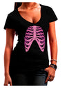 Human Pink Skeleton Bones Ribcage Juniors V-Neck Dark T-Shirt-Womens V-Neck T-Shirts-TooLoud-Black-Small-Davson Sales