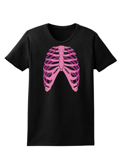 Human Pink Skeleton Bones Ribcage Womens Dark T-Shirt-TooLoud-Black-X-Small-Davson Sales