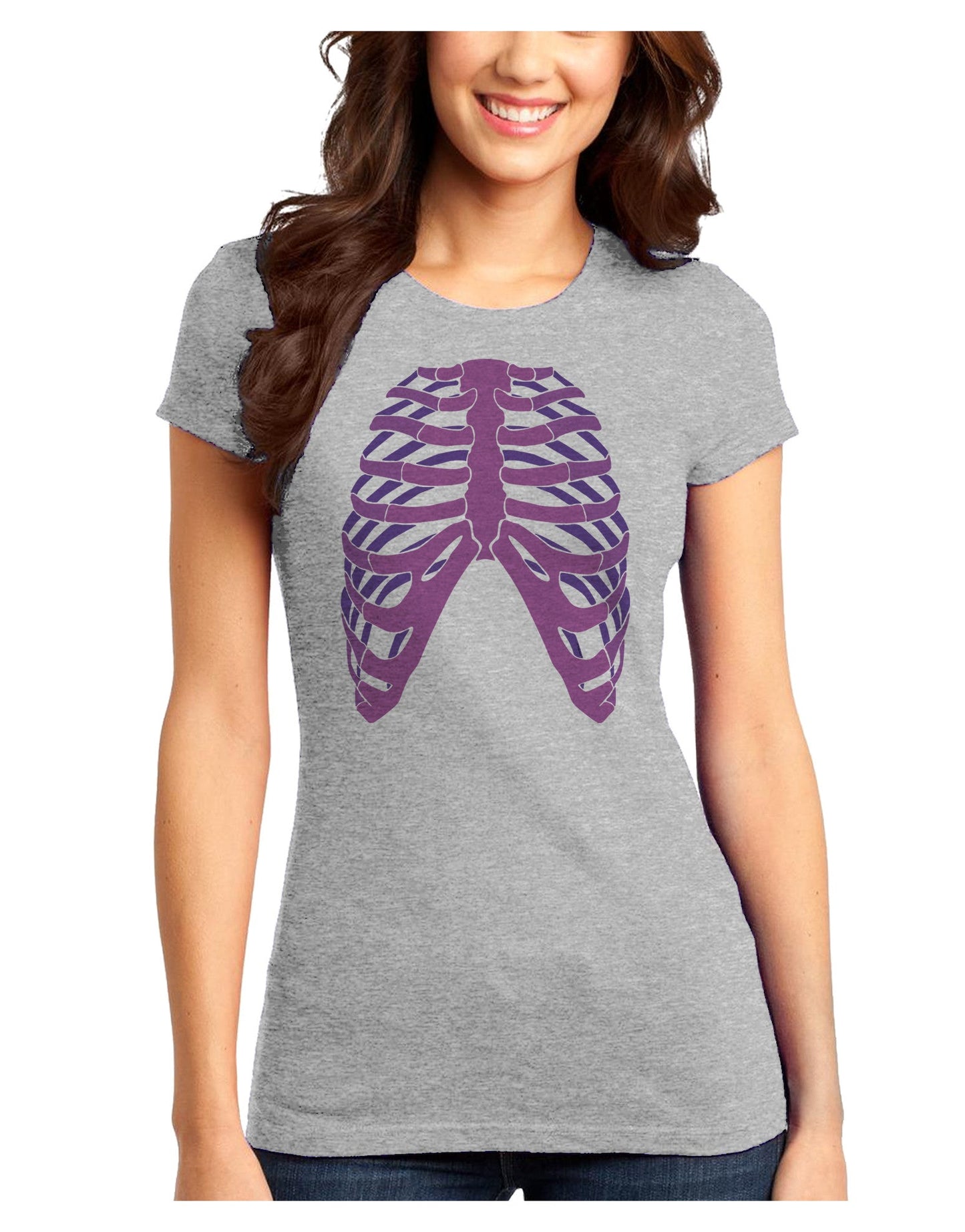 Human Purple Skeleton Bones Ribcage Juniors T-Shirt-Womens Juniors T-Shirt-TooLoud-Ash-Gray-Juniors Fitted XS-Davson Sales