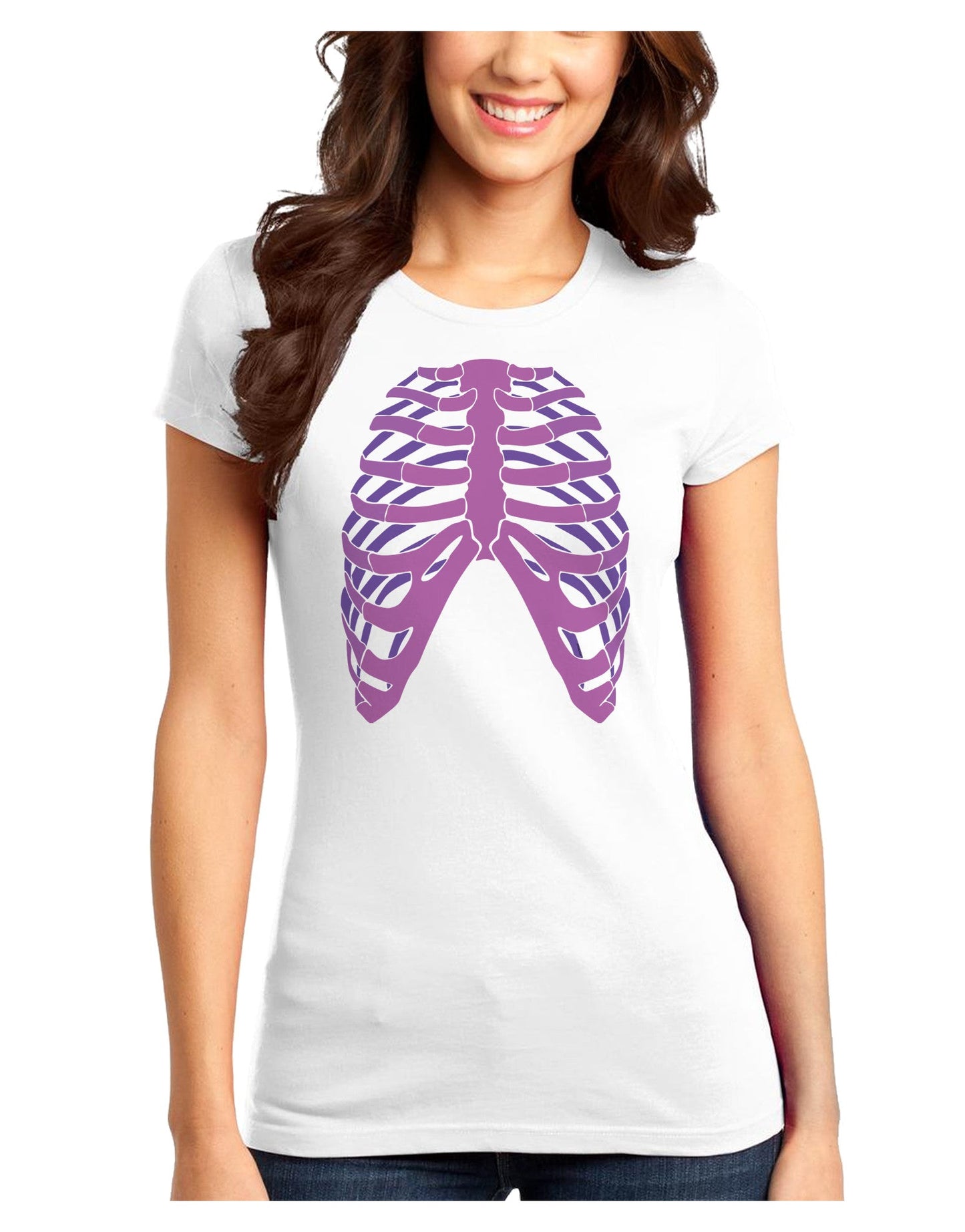 Human Purple Skeleton Bones Ribcage Juniors T-Shirt-Womens Juniors T-Shirt-TooLoud-White-Juniors Fitted XS-Davson Sales
