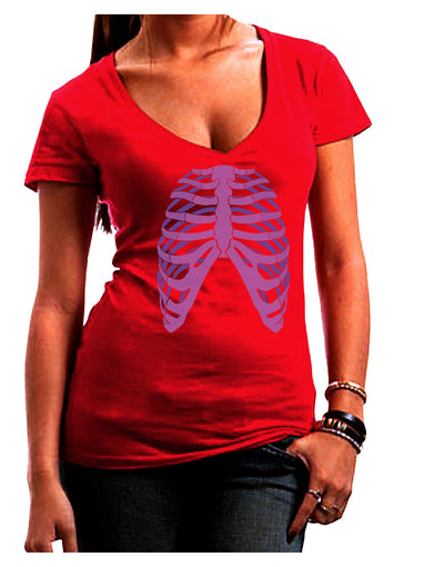 Human Purple Skeleton Bones Ribcage Juniors V-Neck Dark T-Shirt-Womens V-Neck T-Shirts-TooLoud-Red-Small-Davson Sales