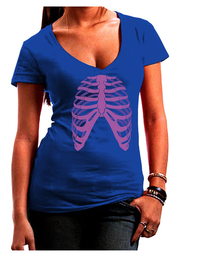 Human Purple Skeleton Bones Ribcage Juniors V-Neck Dark T-Shirt-Womens V-Neck T-Shirts-TooLoud-Royal-Blue-Small-Davson Sales