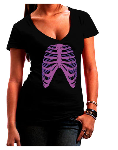 Human Purple Skeleton Bones Ribcage Juniors V-Neck Dark T-Shirt-Womens V-Neck T-Shirts-TooLoud-Black-Small-Davson Sales