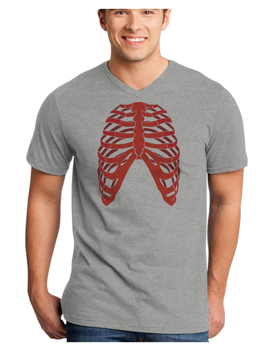 Human Red Skeleton Bones Ribcage Adult V-Neck T-shirt-Mens V-Neck T-Shirt-TooLoud-HeatherGray-Small-Davson Sales