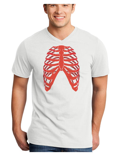 Human Red Skeleton Bones Ribcage Adult V-Neck T-shirt-Mens V-Neck T-Shirt-TooLoud-White-Small-Davson Sales