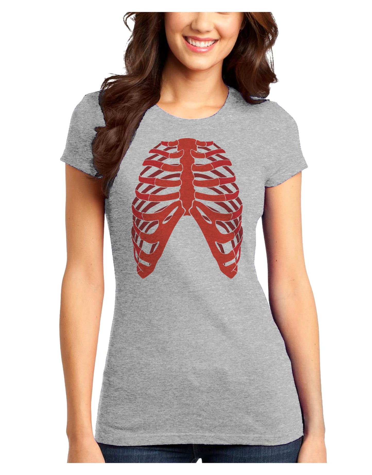 Human Red Skeleton Bones Ribcage Juniors T-Shirt-Womens Juniors T-Shirt-TooLoud-Ash-Gray-Juniors Fitted XS-Davson Sales