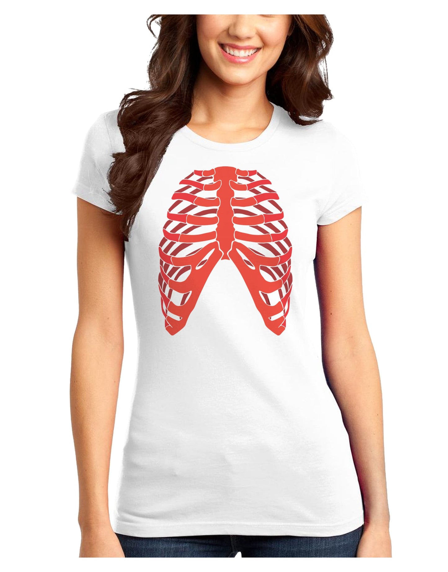 Human Red Skeleton Bones Ribcage Juniors T-Shirt-Womens Juniors T-Shirt-TooLoud-White-Juniors Fitted XS-Davson Sales