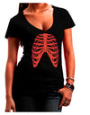 Human Red Skeleton Bones Ribcage Juniors V-Neck Dark T-Shirt-Womens V-Neck T-Shirts-TooLoud-Black-Small-Davson Sales