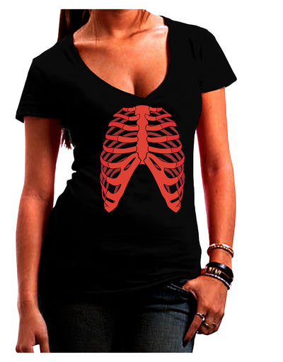 Human Red Skeleton Bones Ribcage Juniors V-Neck Dark T-Shirt-Womens V-Neck T-Shirts-TooLoud-Black-Small-Davson Sales