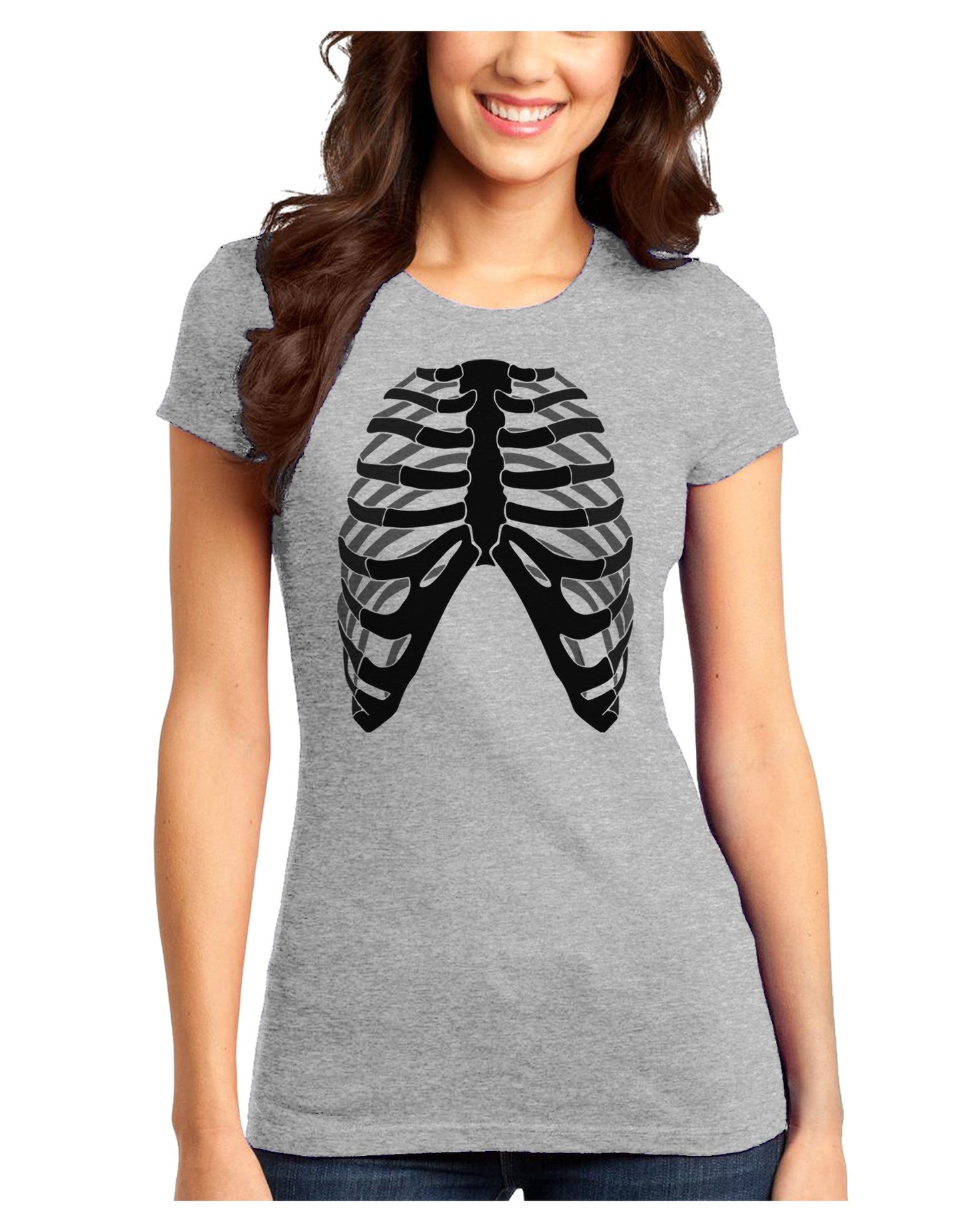Human Skeleton Bones Ribcage Inverted Juniors T-Shirt-Womens Juniors T-Shirt-TooLoud-Ash-Gray-Juniors Fitted XS-Davson Sales