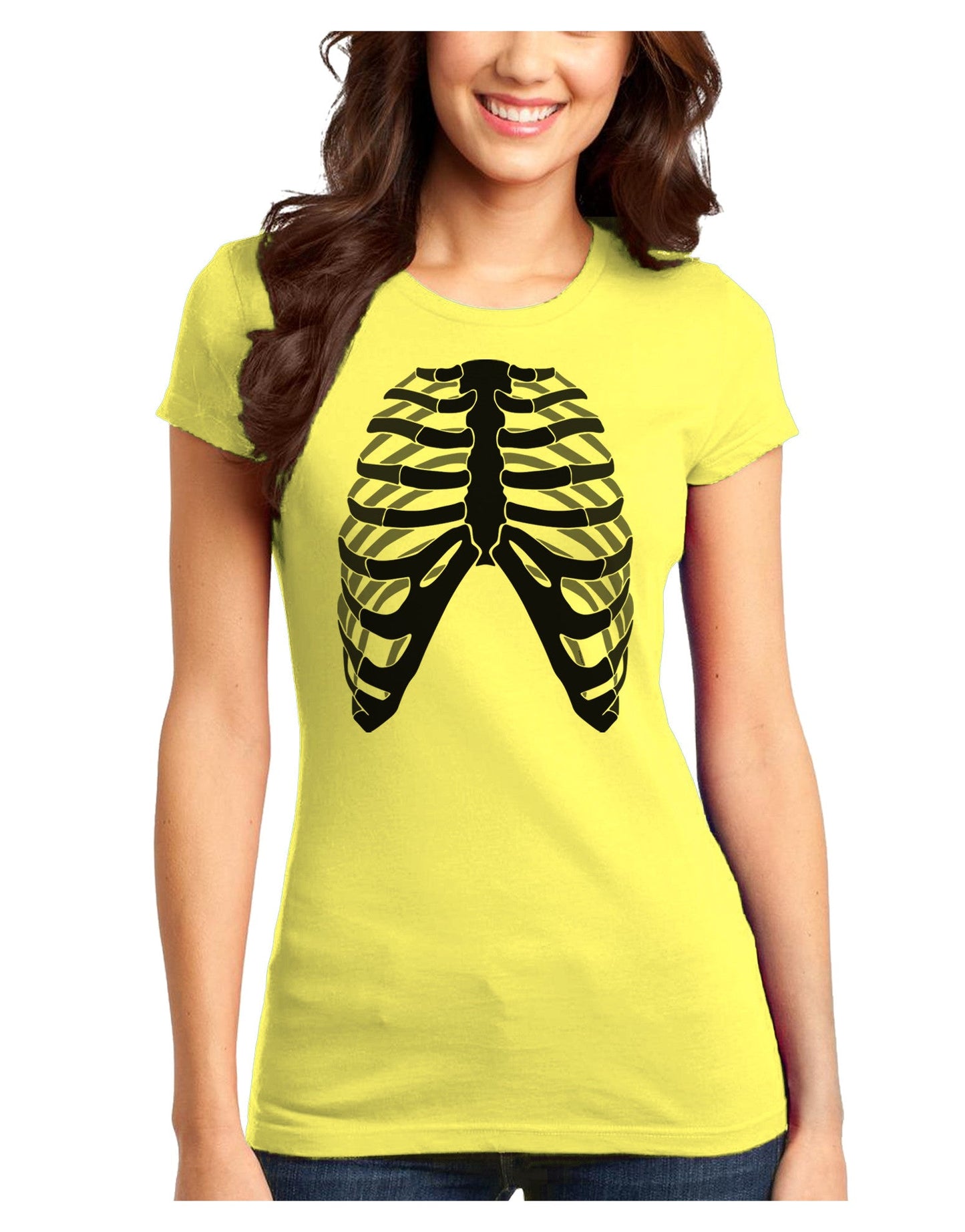 Human Skeleton Bones Ribcage Inverted Juniors T-Shirt-Womens Juniors T-Shirt-TooLoud-Yellow-Juniors Fitted XS-Davson Sales