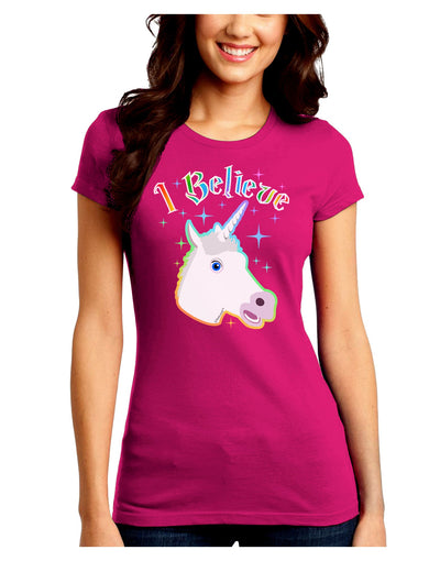 I Believe in Unicorns Juniors Crew Dark T-Shirt-T-Shirts Juniors Tops-TooLoud-Hot-Pink-Juniors Fitted Small-Davson Sales