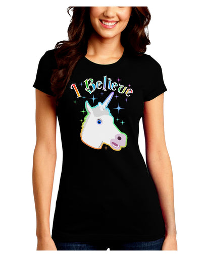 I Believe in Unicorns Juniors Crew Dark T-Shirt-T-Shirts Juniors Tops-TooLoud-Black-Juniors Fitted Small-Davson Sales