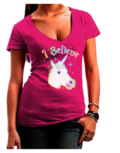 I Believe in Unicorns Juniors V-Neck Dark T-Shirt-Womens V-Neck T-Shirts-TooLoud-Hot-Pink-Juniors Fitted Small-Davson Sales