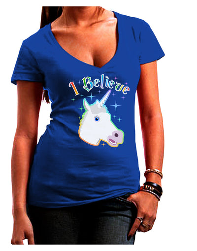 I Believe in Unicorns Juniors V-Neck Dark T-Shirt-Womens V-Neck T-Shirts-TooLoud-Royal-Blue-Juniors Fitted Small-Davson Sales