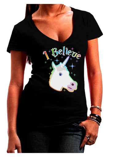 I Believe in Unicorns Juniors V-Neck Dark T-Shirt-Womens V-Neck T-Shirts-TooLoud-Black-Juniors Fitted Small-Davson Sales