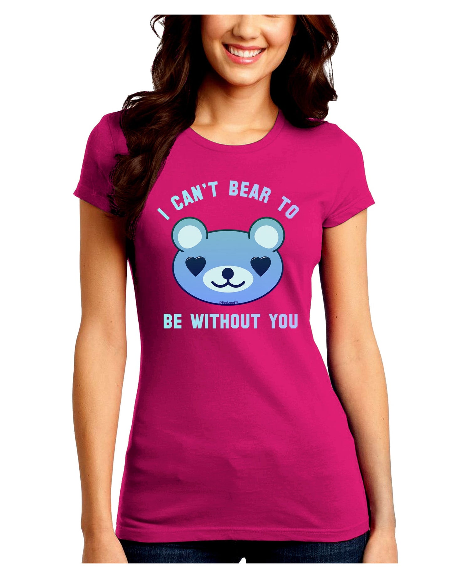 I Can't Bear to be Without You Blue Juniors Petite Crew Dark T-Shirt-T-Shirts Juniors Tops-TooLoud-Hot-Pink-Juniors Fitted Small-Davson Sales