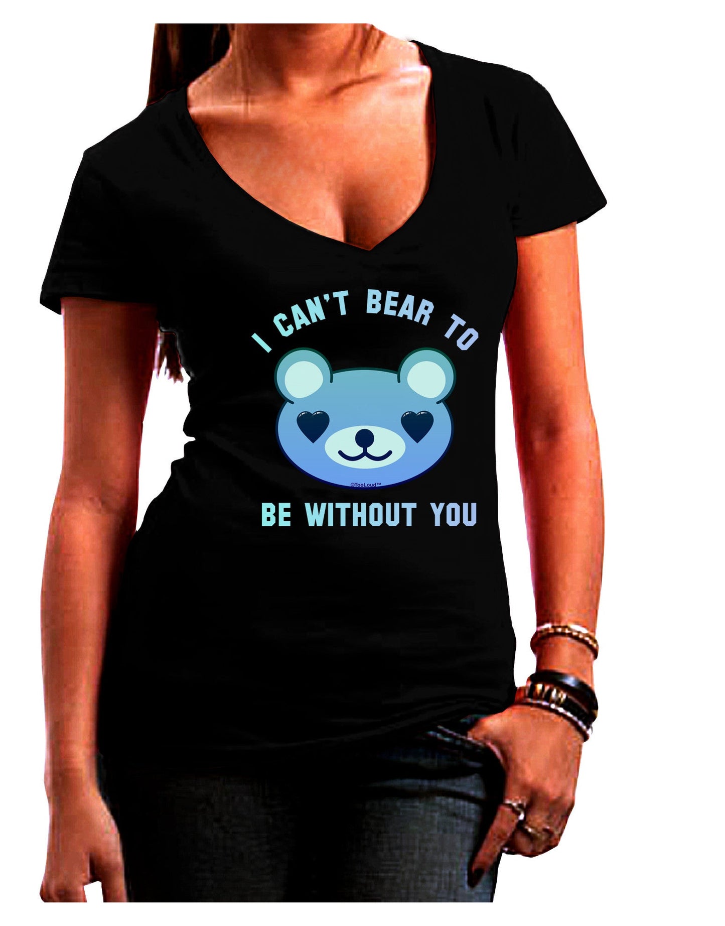 I Can't Bear to be Without You Blue Womens V-Neck Dark T-Shirt-Womens V-Neck T-Shirts-TooLoud-Black-Juniors Fitted Small-Davson Sales