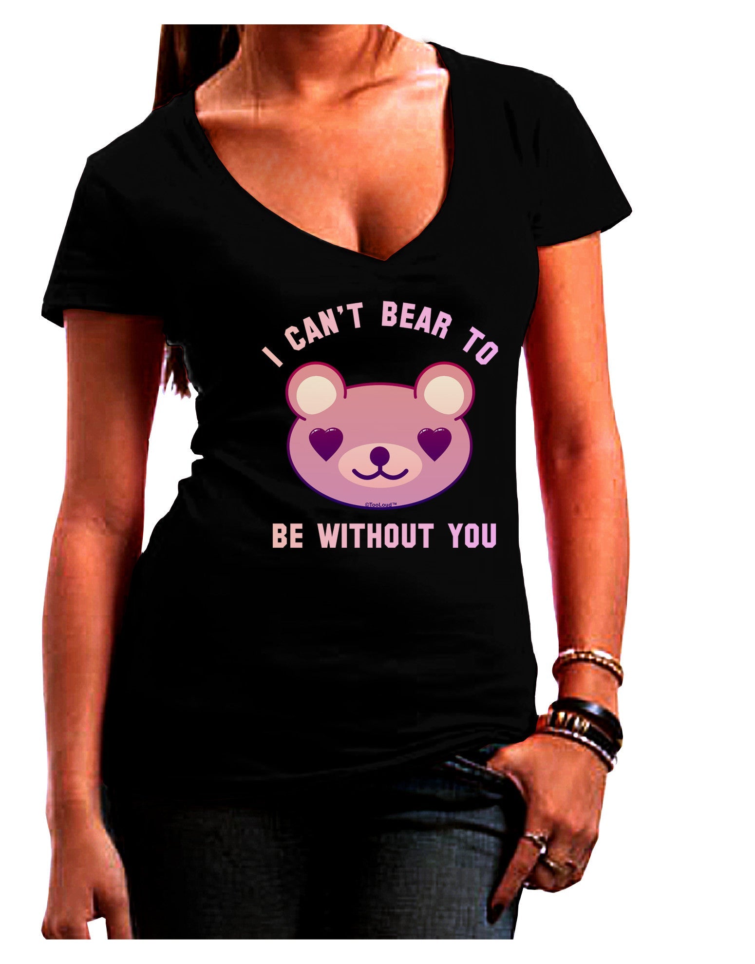 I Can't Bear to be Without You Womens V-Neck Dark T-Shirt-Womens V-Neck T-Shirts-TooLoud-Black-Juniors Fitted Small-Davson Sales