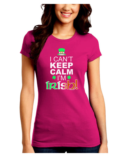 I Can't Keep Calm I'm Irish Juniors Petite Crew Dark T-Shirt-T-Shirts Juniors Tops-TooLoud-Hot-Pink-Juniors Fitted Small-Davson Sales