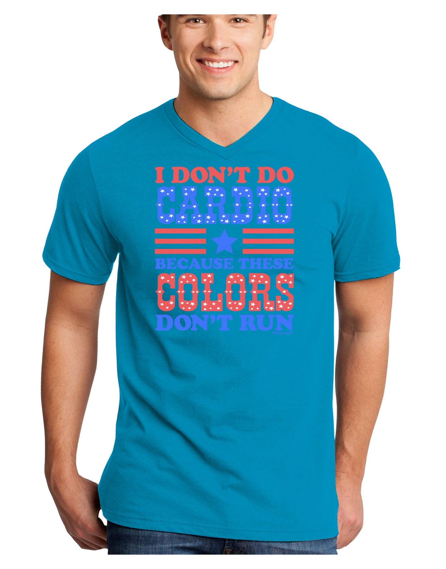 I Don't Do Cardio Because These Colors Don't Run Adult Dark V-Neck T-Shirt-TooLoud-Turquoise-Small-Davson Sales
