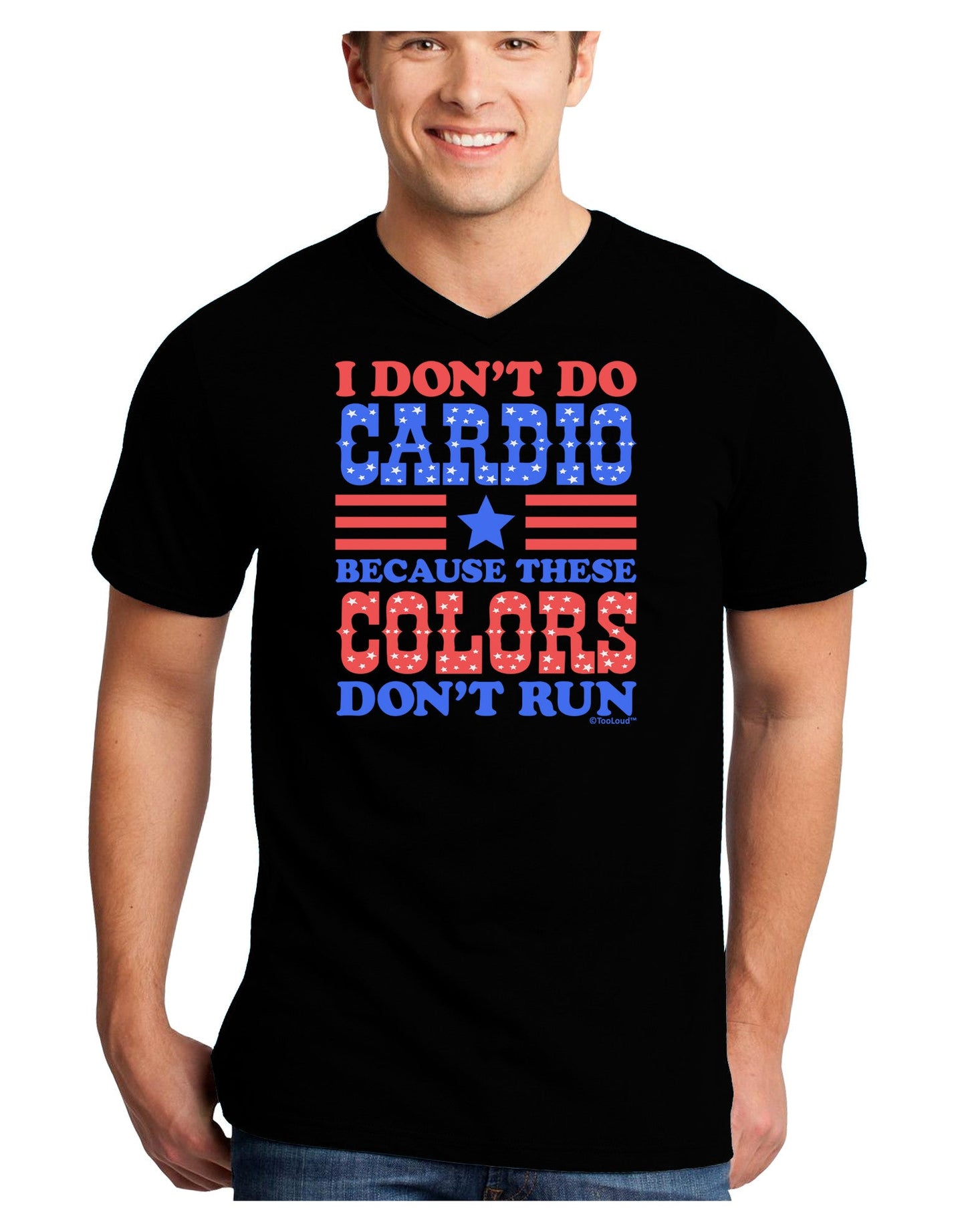 I Don't Do Cardio Because These Colors Don't Run Adult Dark V-Neck T-Shirt-TooLoud-Black-Small-Davson Sales