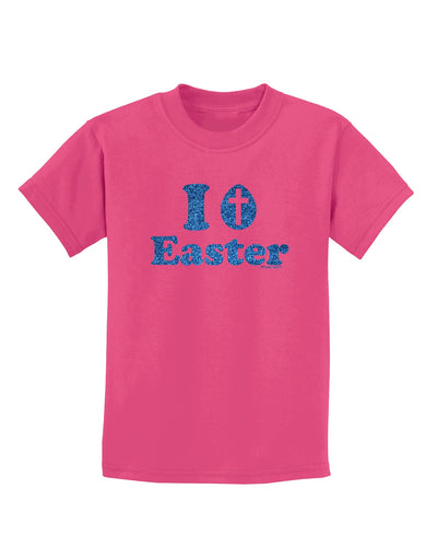 I Egg Cross Easter - Blue Glitter Childrens T-Shirt by TooLoud