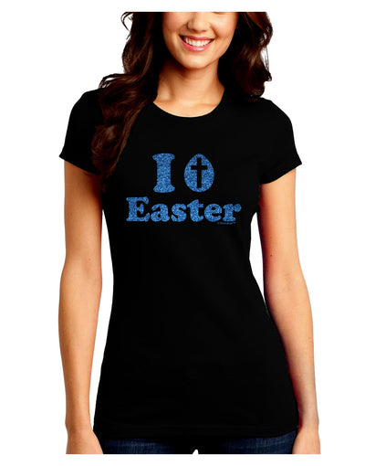 I Egg Cross Easter - Blue Glitter Juniors Crew Dark T-Shirt by TooLoud-T-Shirts Juniors Tops-TooLoud-Black-Juniors Fitted Small-Davson Sales