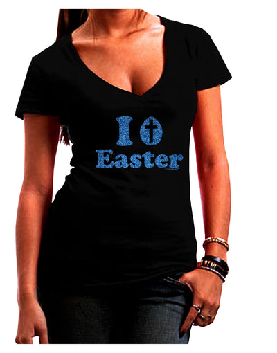 I Egg Cross Easter - Blue Glitter Juniors V-Neck Dark T-Shirt by TooLoud-Womens V-Neck T-Shirts-TooLoud-Black-Juniors Fitted Small-Davson Sales