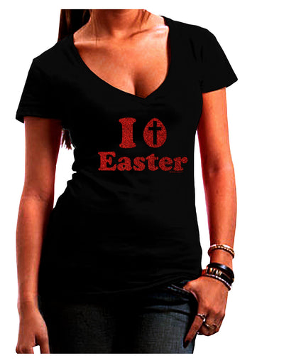 I Egg Cross Easter - Red Glitter Juniors V-Neck Dark T-Shirt by TooLoud-Womens V-Neck T-Shirts-TooLoud-Black-Juniors Fitted Small-Davson Sales