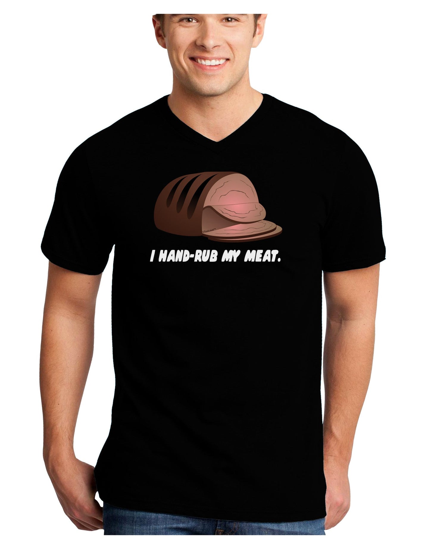 I Hand-Rub My Meat - Roast Beef Adult Dark V-Neck T-Shirt-Mens V-Neck T-Shirt-TooLoud-Black-Small-Davson Sales