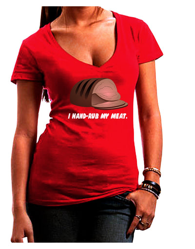 I Hand-Rub My Meat - Roast Beef Juniors V-Neck Dark T-Shirt-Womens V-Neck T-Shirts-TooLoud-Red-Juniors Fitted Small-Davson Sales