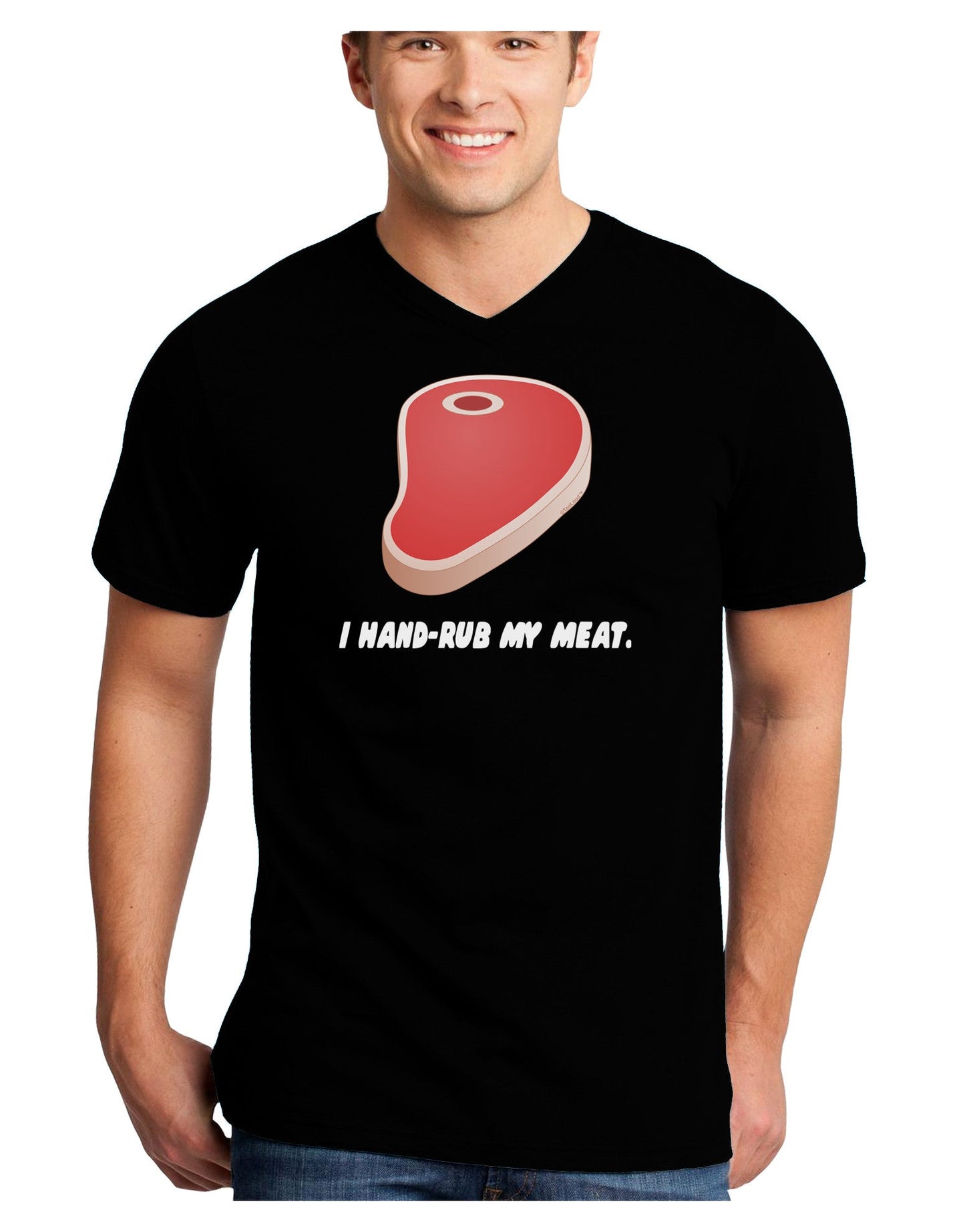 I Hand-Rub My Meat - Steak Adult Dark V-Neck T-Shirt-Mens V-Neck T-Shirt-TooLoud-Black-Small-Davson Sales