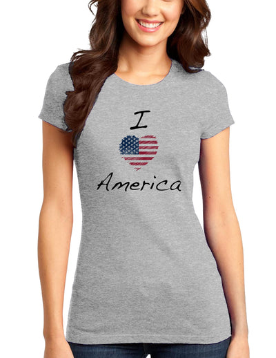 I Heart America Scribble Juniors T-Shirt-Womens Juniors T-Shirt-TooLoud-Ash-Gray-Juniors Fitted XS-Davson Sales