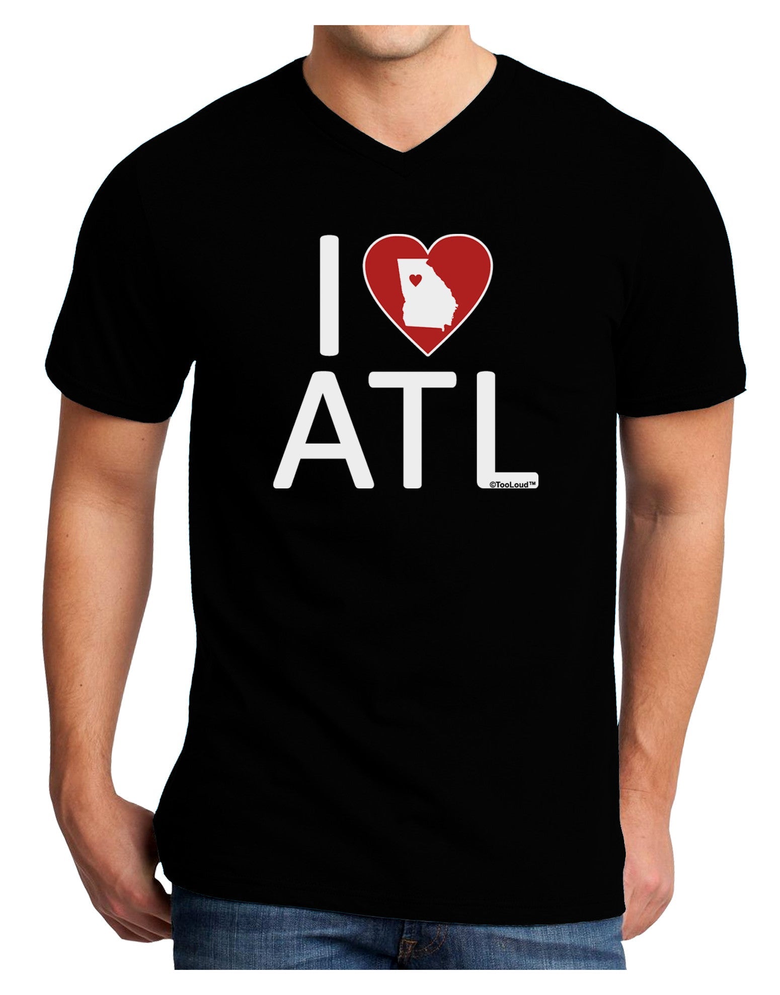 I Heart Atlanta Adult Dark V-Neck T-Shirt-Mens V-Neck T-Shirt-TooLoud-Black-Small-Davson Sales
