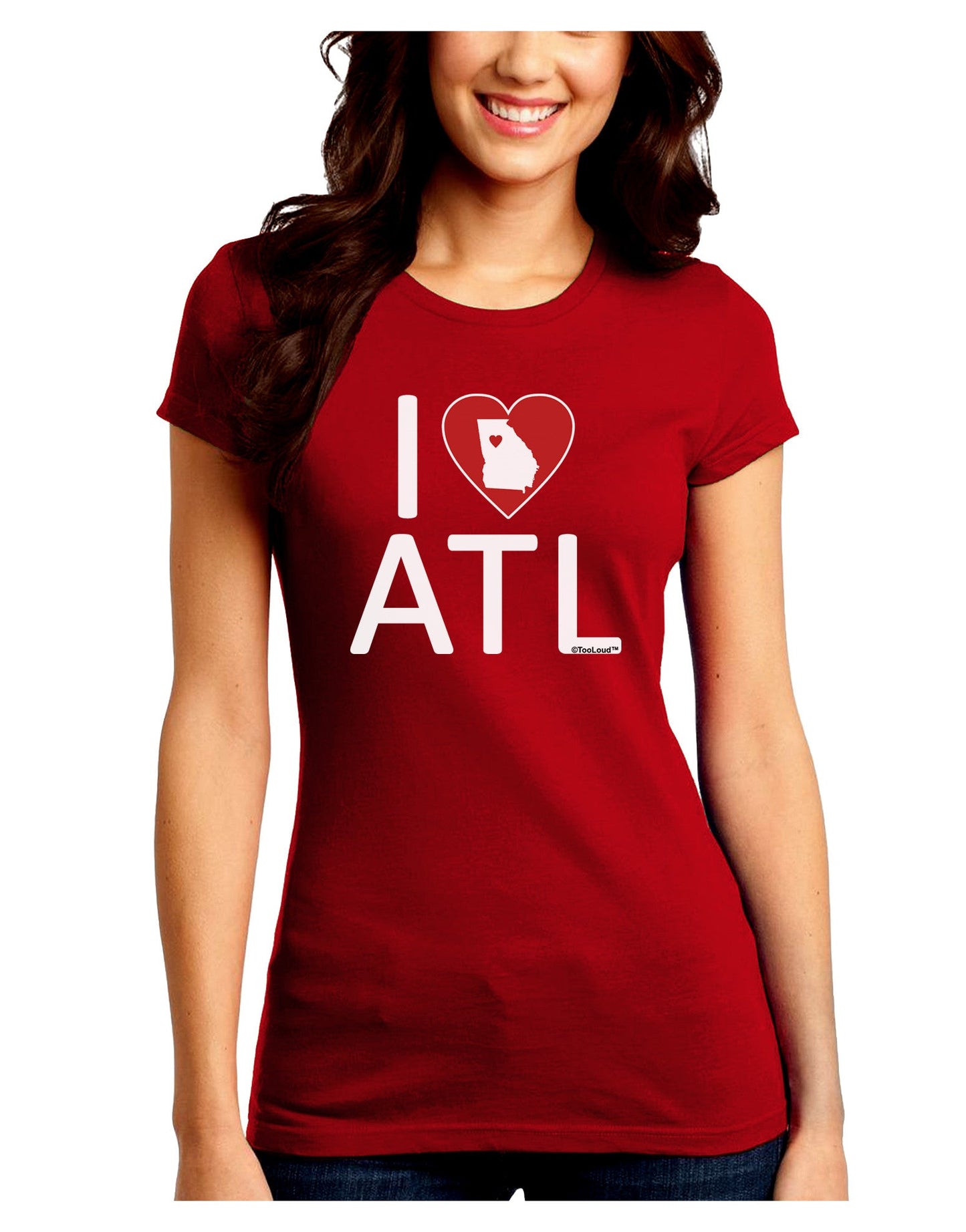 I Heart Atlanta Juniors Petite Crew Dark T-Shirt-T-Shirts Juniors Tops-TooLoud-Red-Juniors Fitted Small-Davson Sales